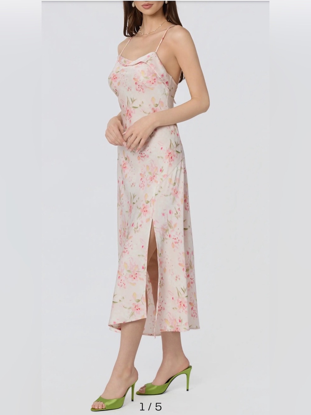 ASTR The Label Cowl Neck Satin Slip Midi Dress Size Small Floral Pink New